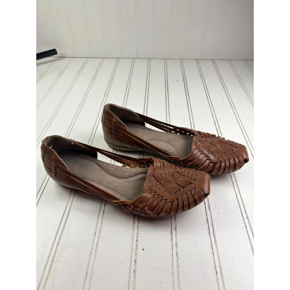 Natural Soul Naturalizer Brown Leather Huarache Woven Sandals Women's Size 7.5